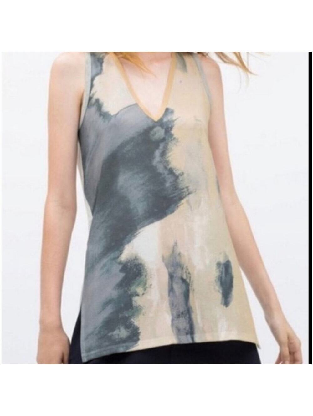 Zara Flowy Tank Small V-Neck Watercolor Print
